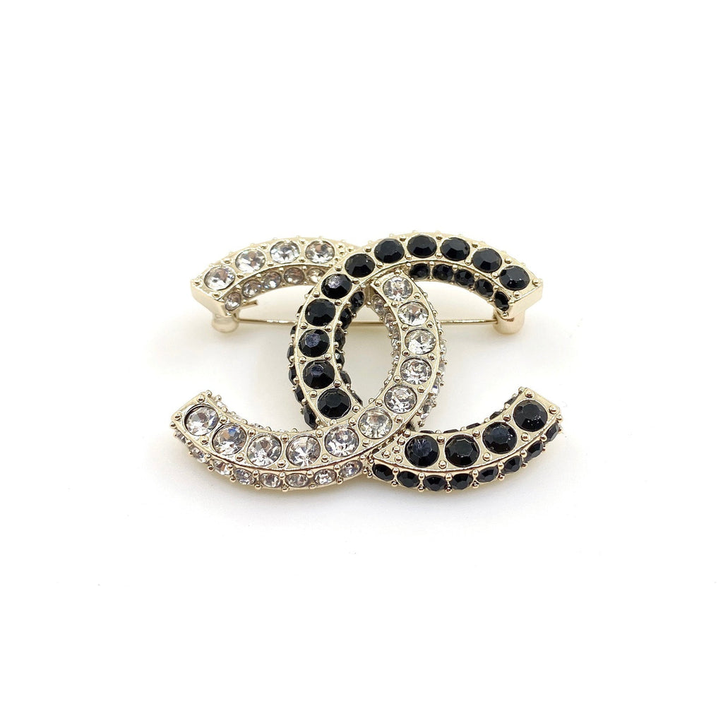 Chanel Black & White Crystals 18K Gold Brooch