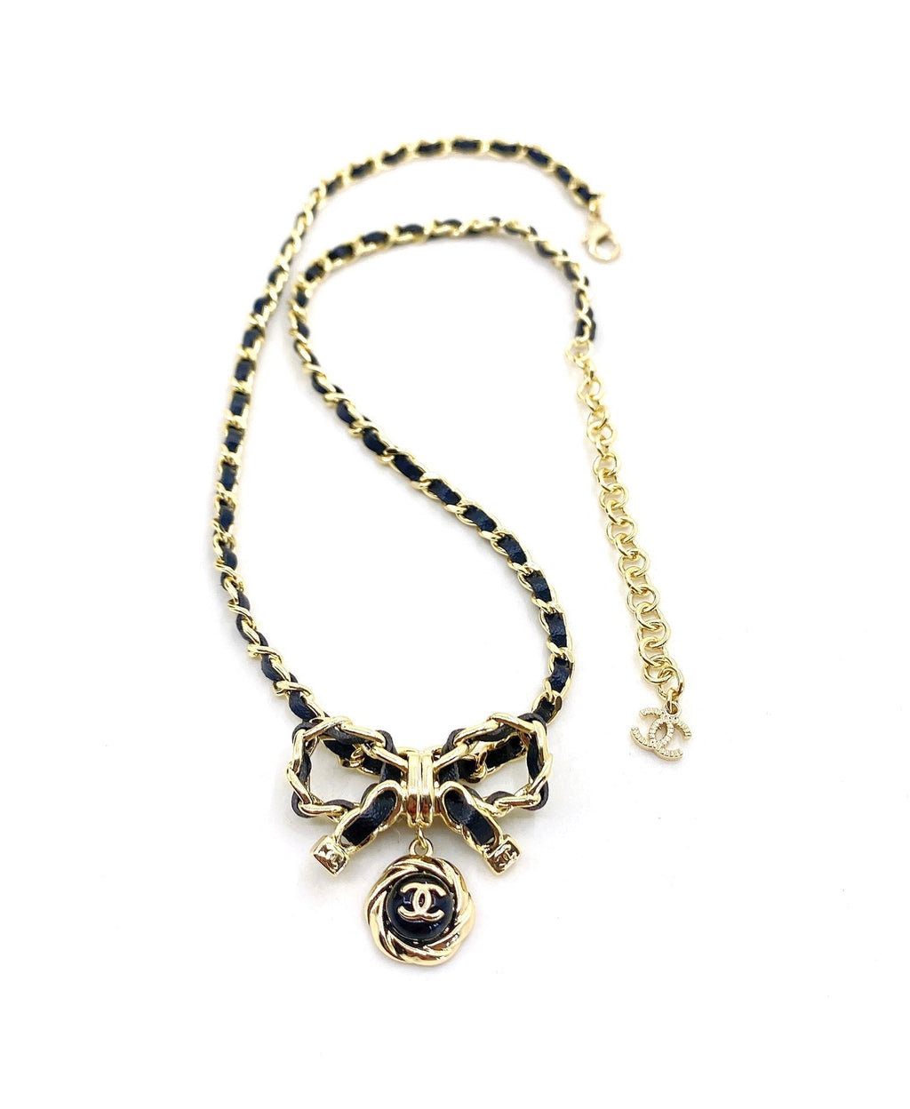Chanel Rhinestone Bow Tie 18K Gold Necklace