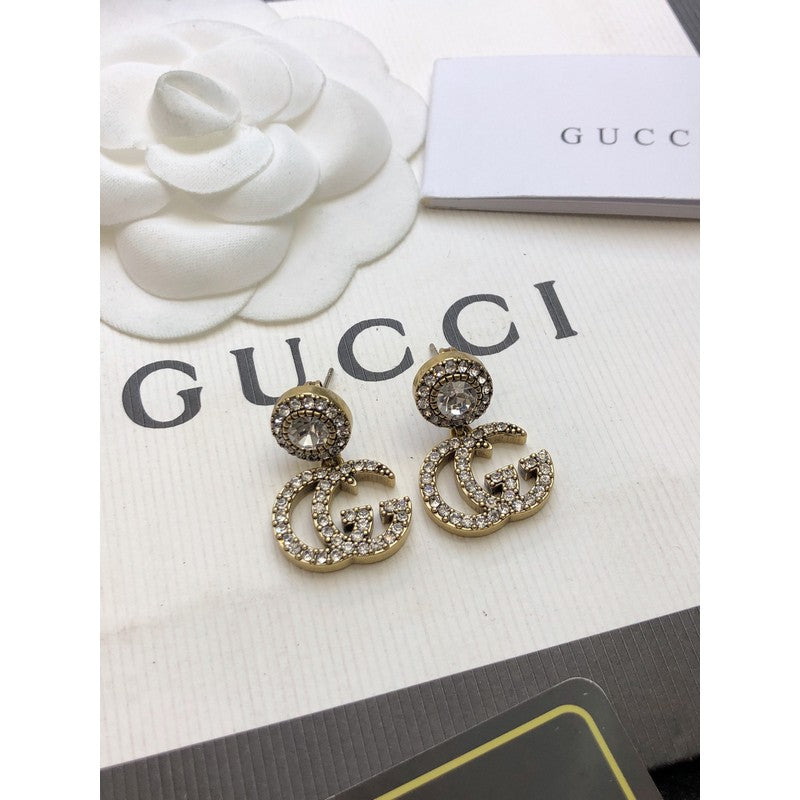 Gucci Double GucciCrystal Pendant 18K Gold Earrings