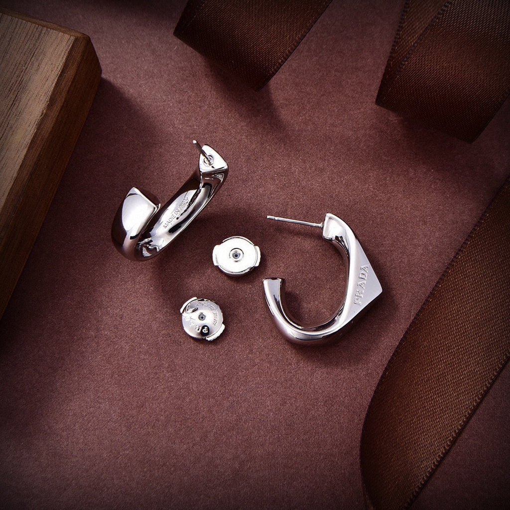 Prada Triangle Open 18K Gold Earrings