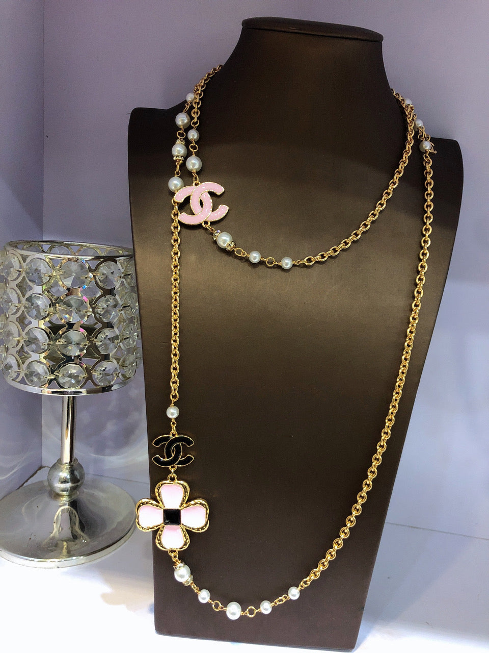 Chanel Pink Flowers 18K Gold Necklace