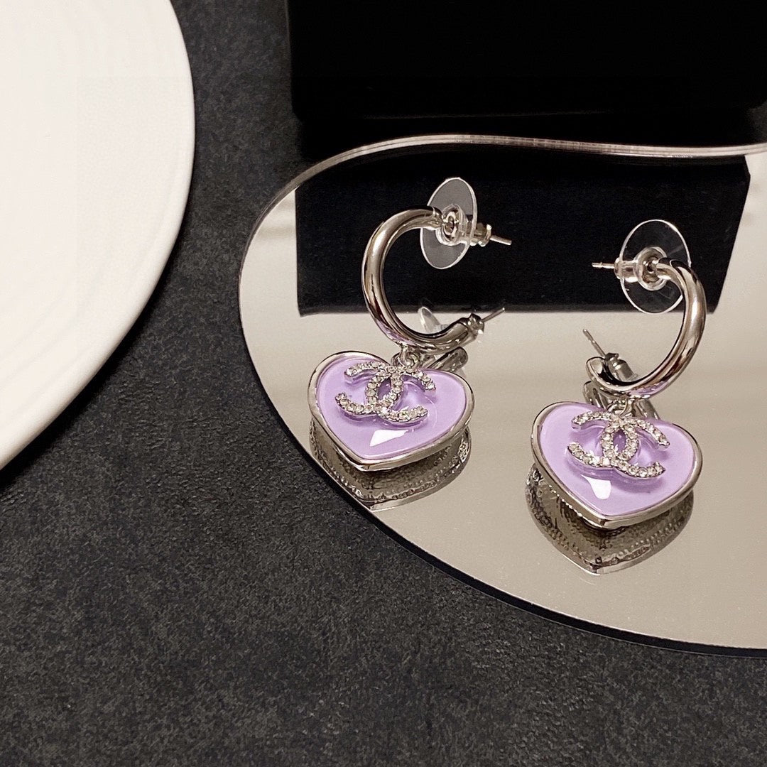 Chanel Purple Heart 18K Gold Earrings