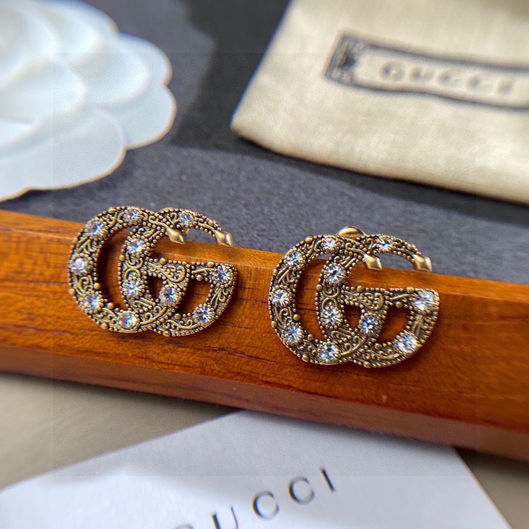 Gucci Double Crystals 18K Gold Earrings