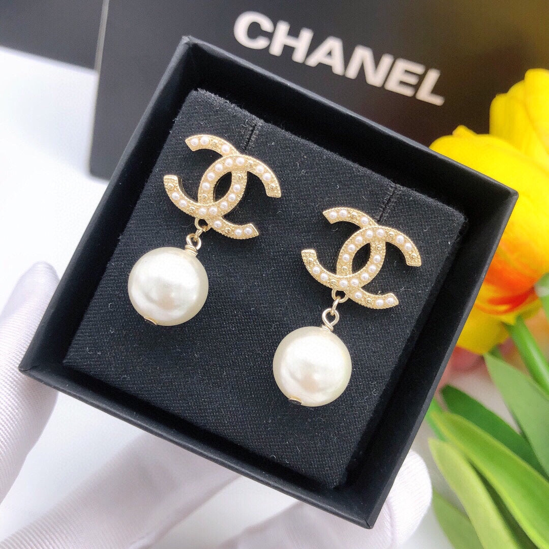 Chanel Pearl Drop 18K Gold Earrings