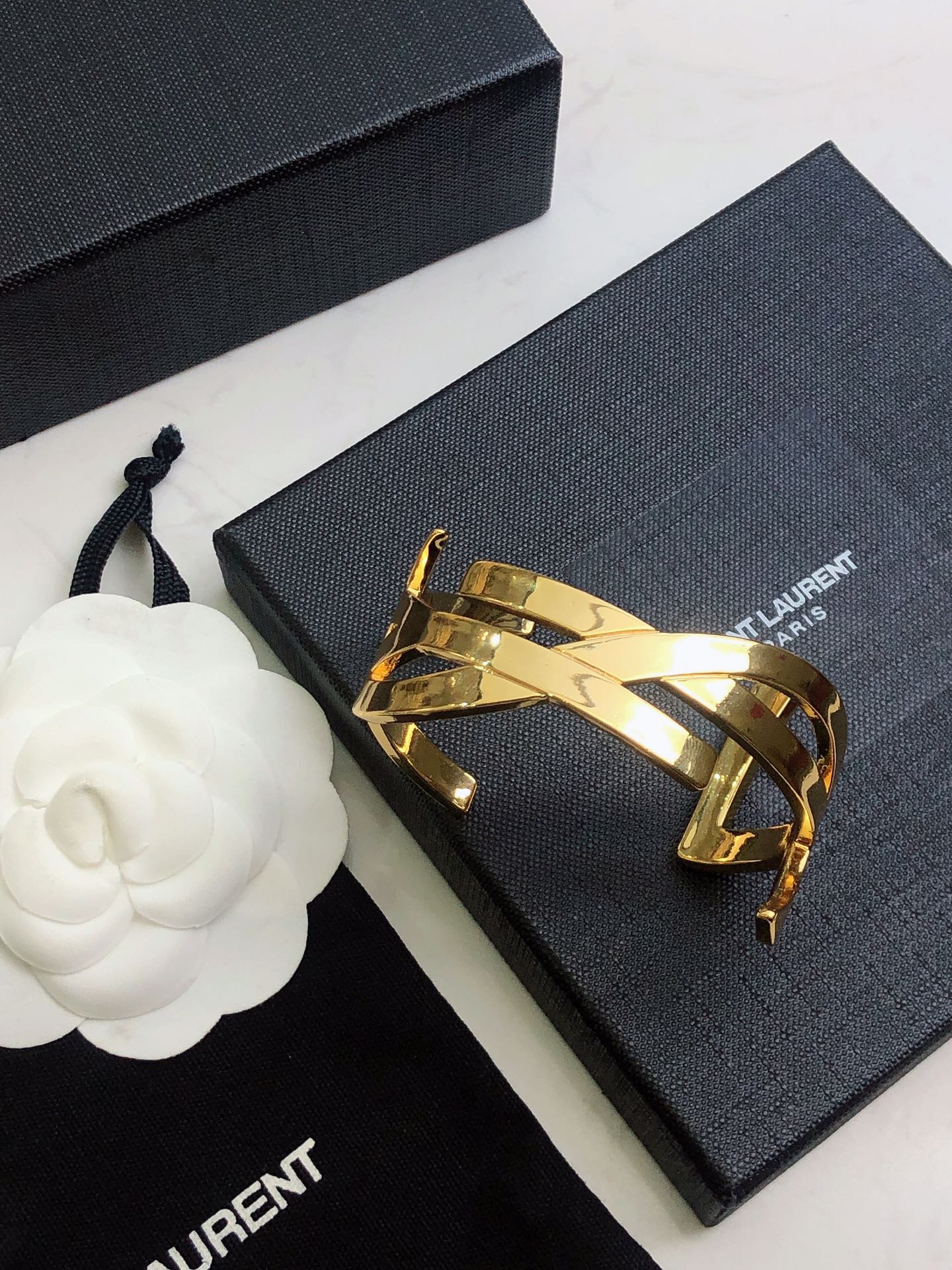 YSL Monogram Cuff 18K Gold Bracelet