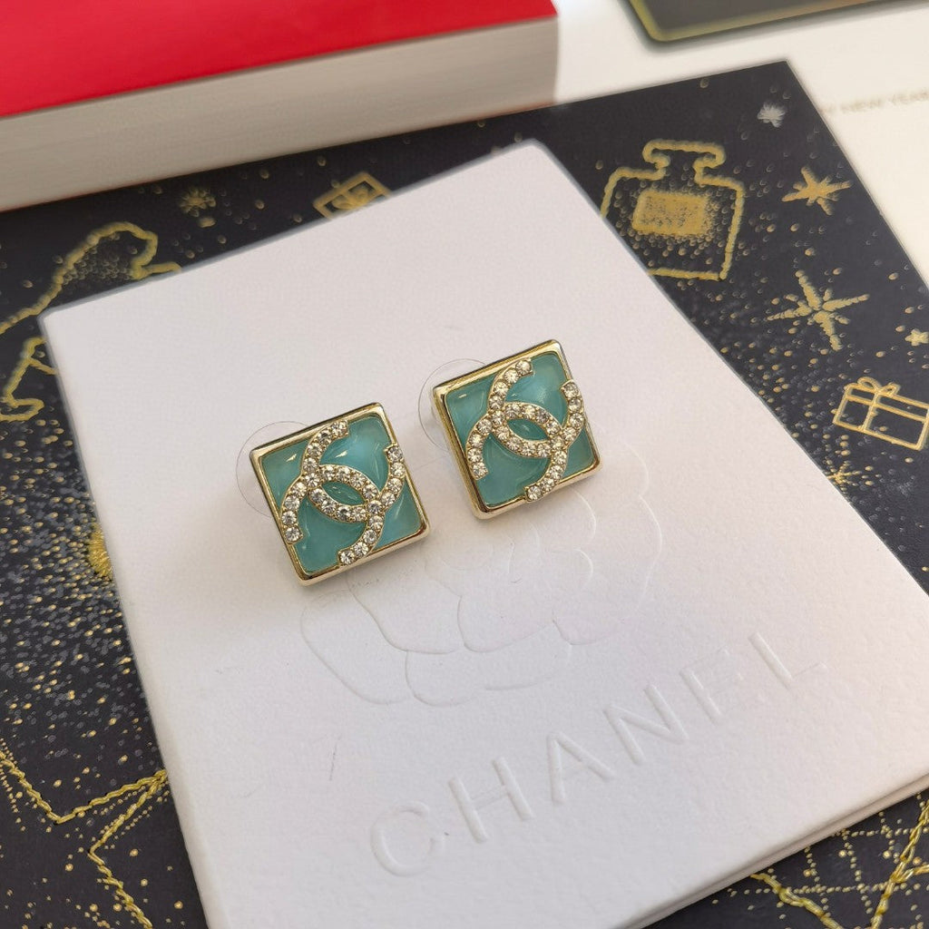 Chanel Blue Resin 18K Gold Earrings