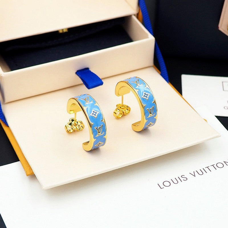 Louis Vuitton Nanogram Enamel 18K Gold Earrings