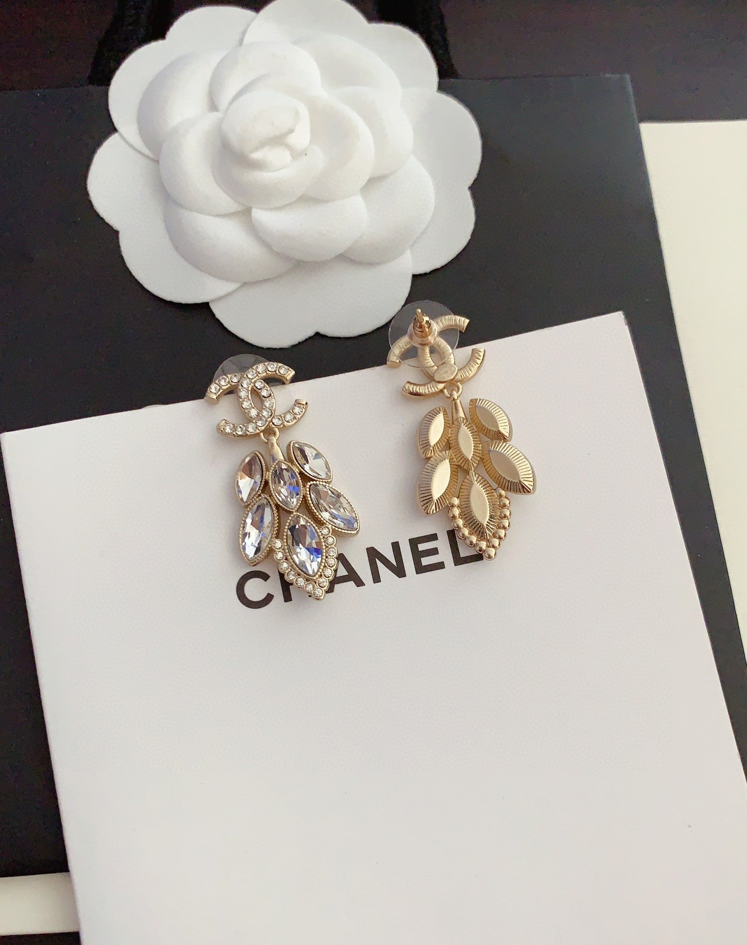 Chanel Crystals Pendant 18K Gold Earrings