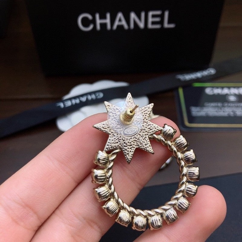 Chanel Star Full Crystal 18K Gold Earrings