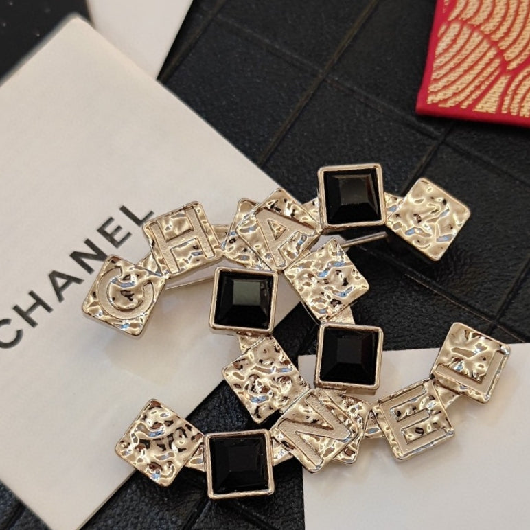 Chanel Black Crystals 18K Gold Brooch