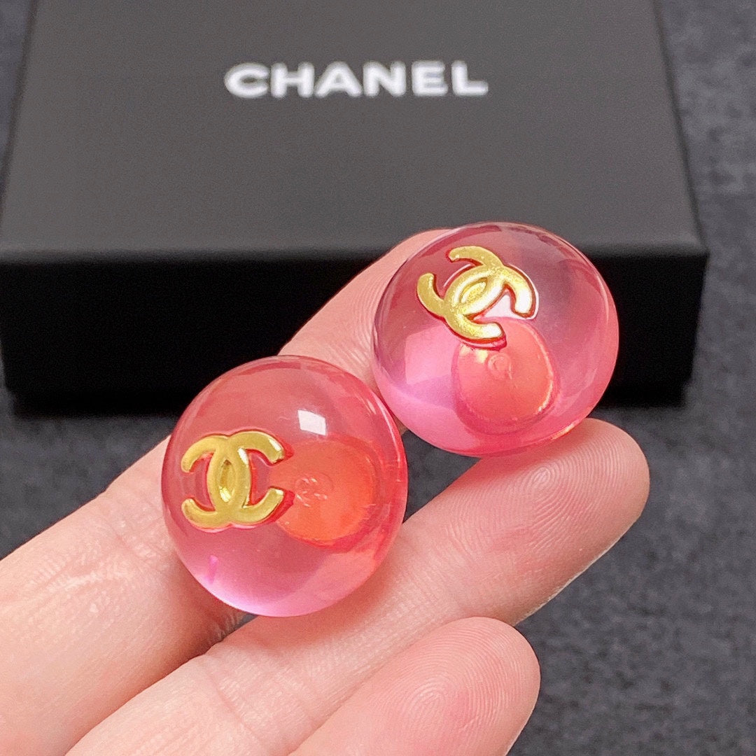 Chanel Pink Crystal 18K Gold Earrings