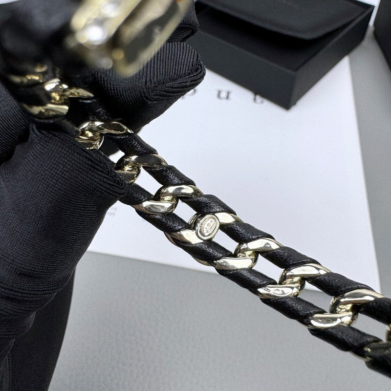 Chanel 26C Black Leather Cuff 18K Gold Bracelet