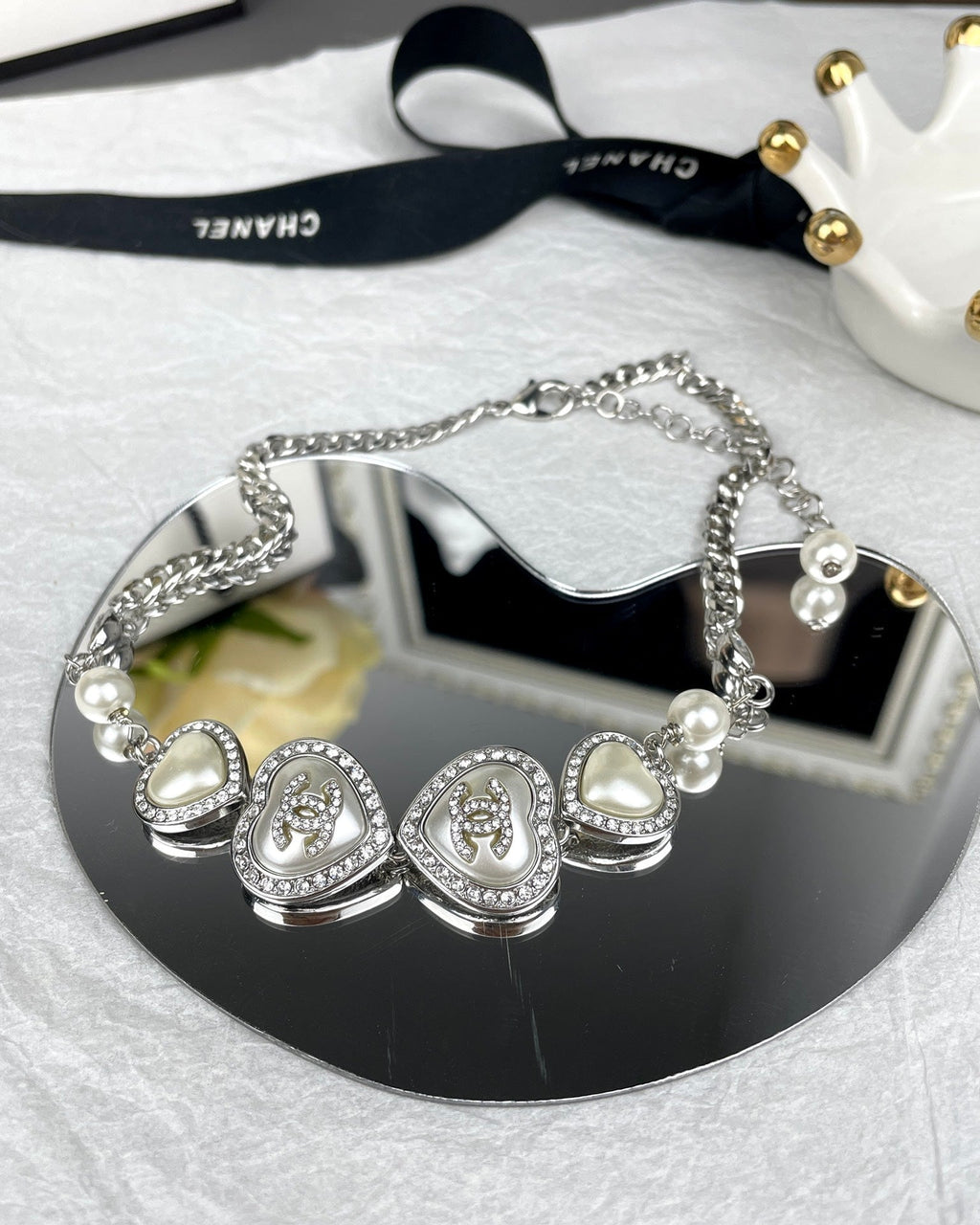 Chanel Heart Crystals 18K Gold Necklace