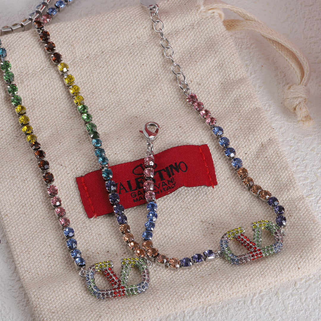 Valentino Multi-Color Crystals 18K Gold Necklace