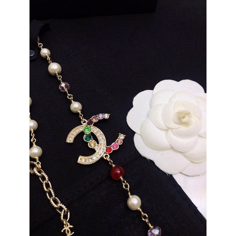 Chanel Color Long Pearl 18K Gold Necklace