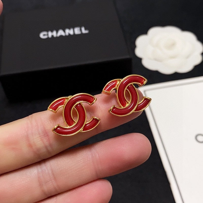 Chanel Red 18K Gold Earrings