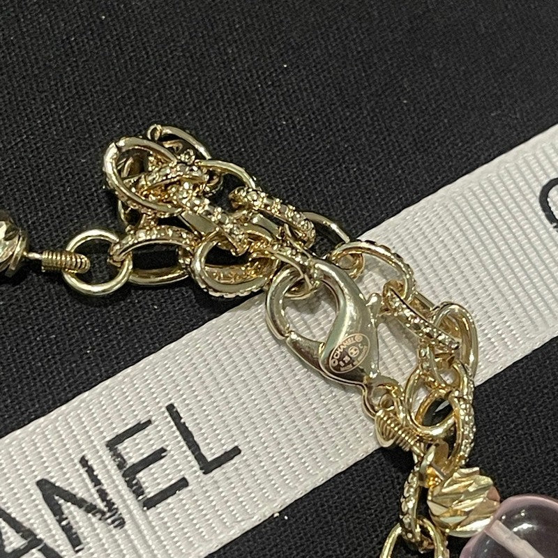 Chanel 26C Pink Crystal Flower 18K Gold Necklace