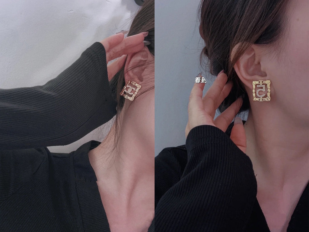 Chanel No.5 Square Diamond 18K Gold Earrings