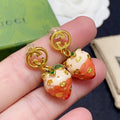 Gucci Double Strawberry 18K Gold Earrings