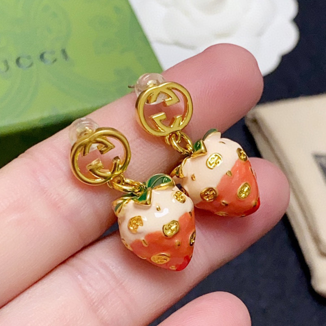 Gucci Double Strawberry 18K Gold Earrings