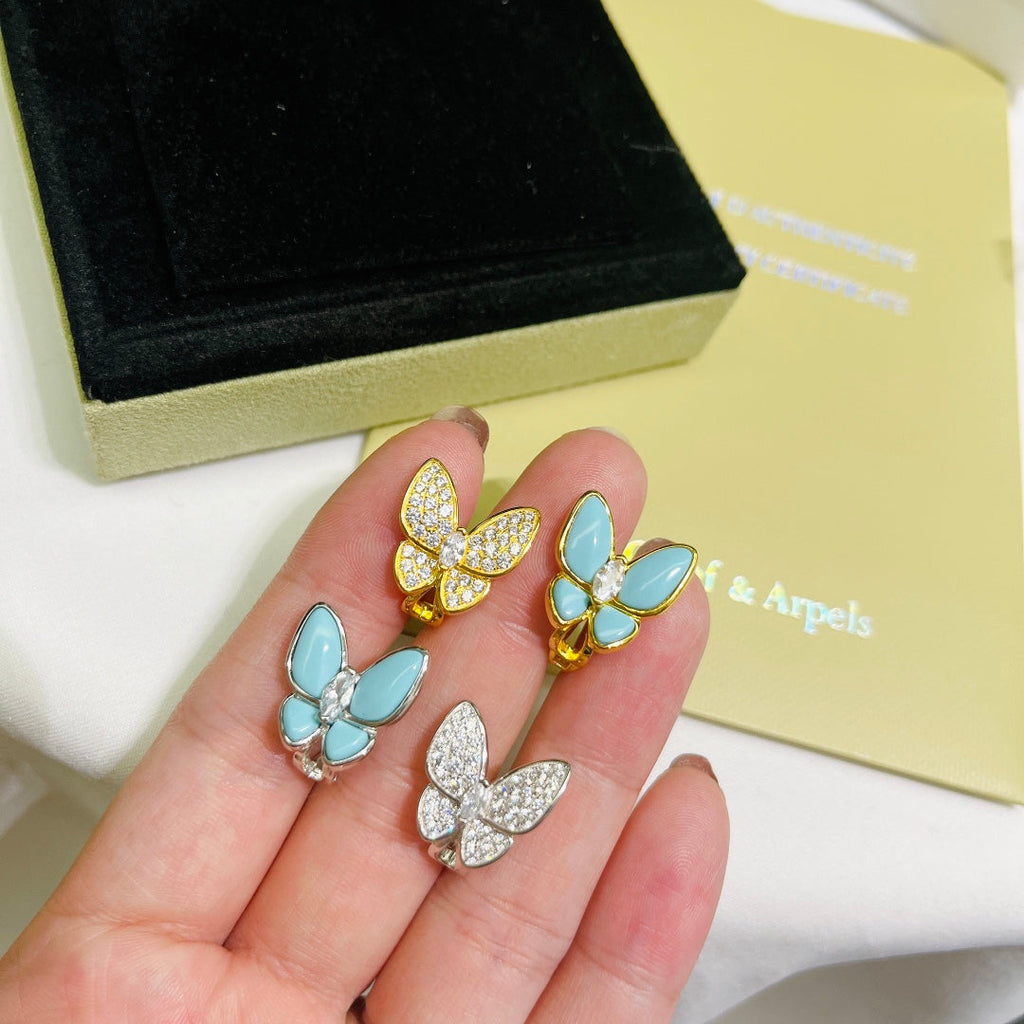 Two Butterfly Turquoise 18K Gold Earrings