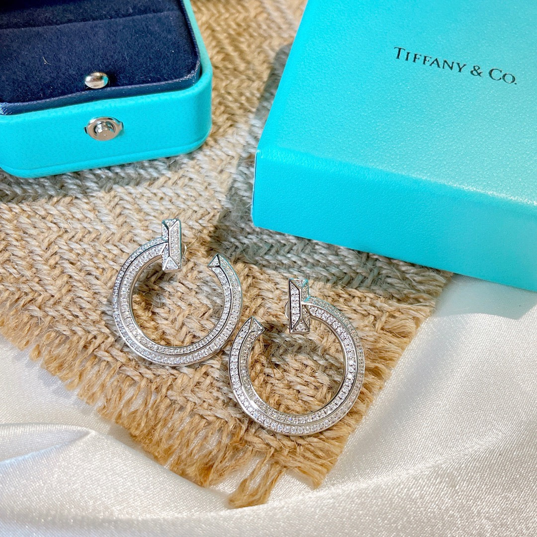 Tiffany T1 Open Hoop 18K White Gold Earrings