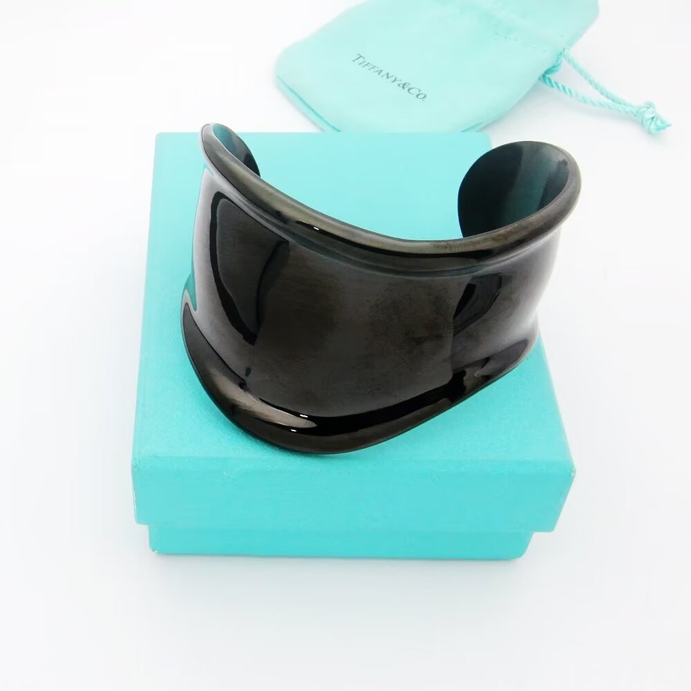 Tiffany Elsa Peretti Small Bone Cuff Black 18K Gold Bracelet