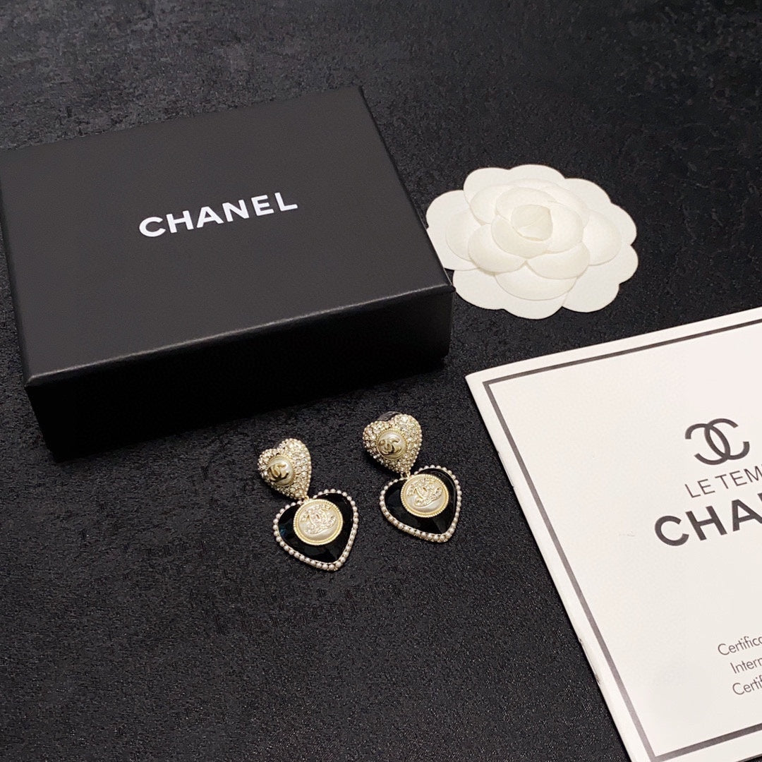 Chanel Black Heart 18K Gold Earrings