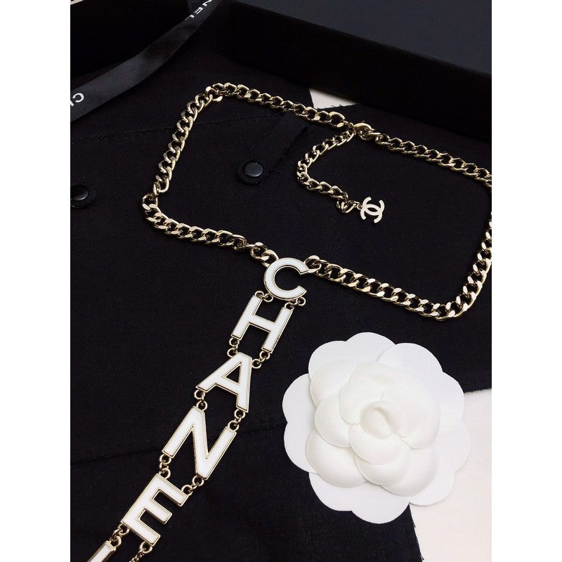 Chanel 22S Big White Logo 18K Gold Necklace