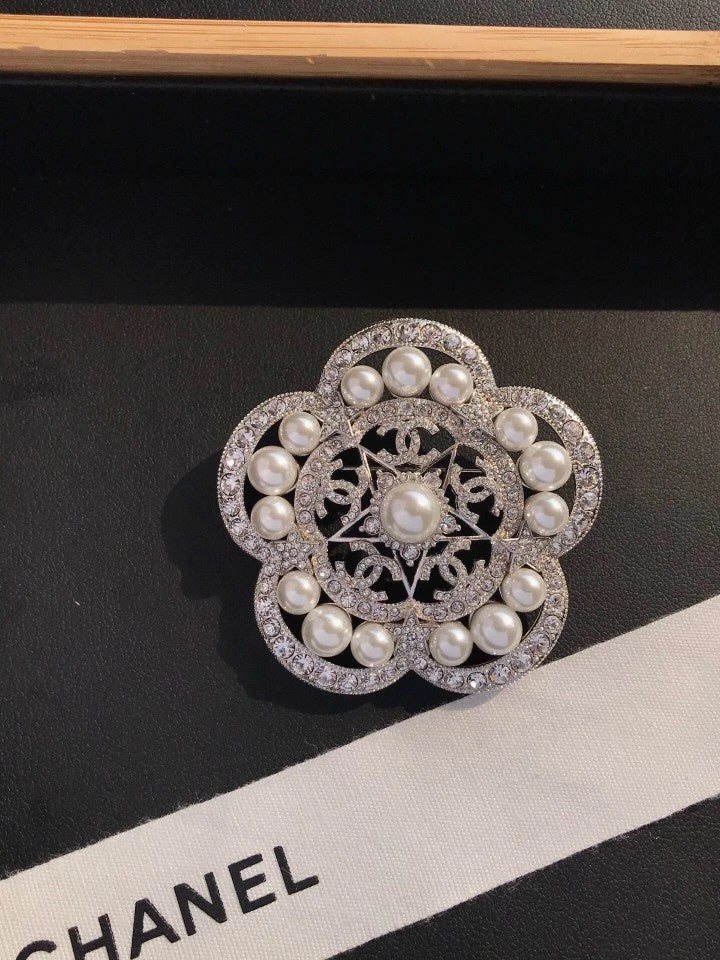 Chanel Camellia Pearls 18K Gold Brooch