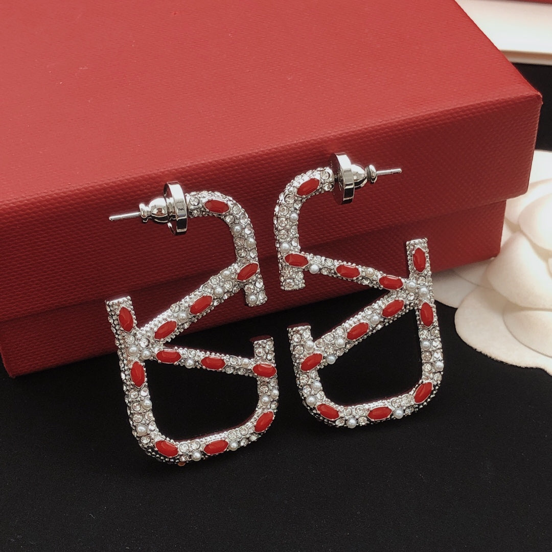 Valentino Red Crystal 18K Gold Earrings