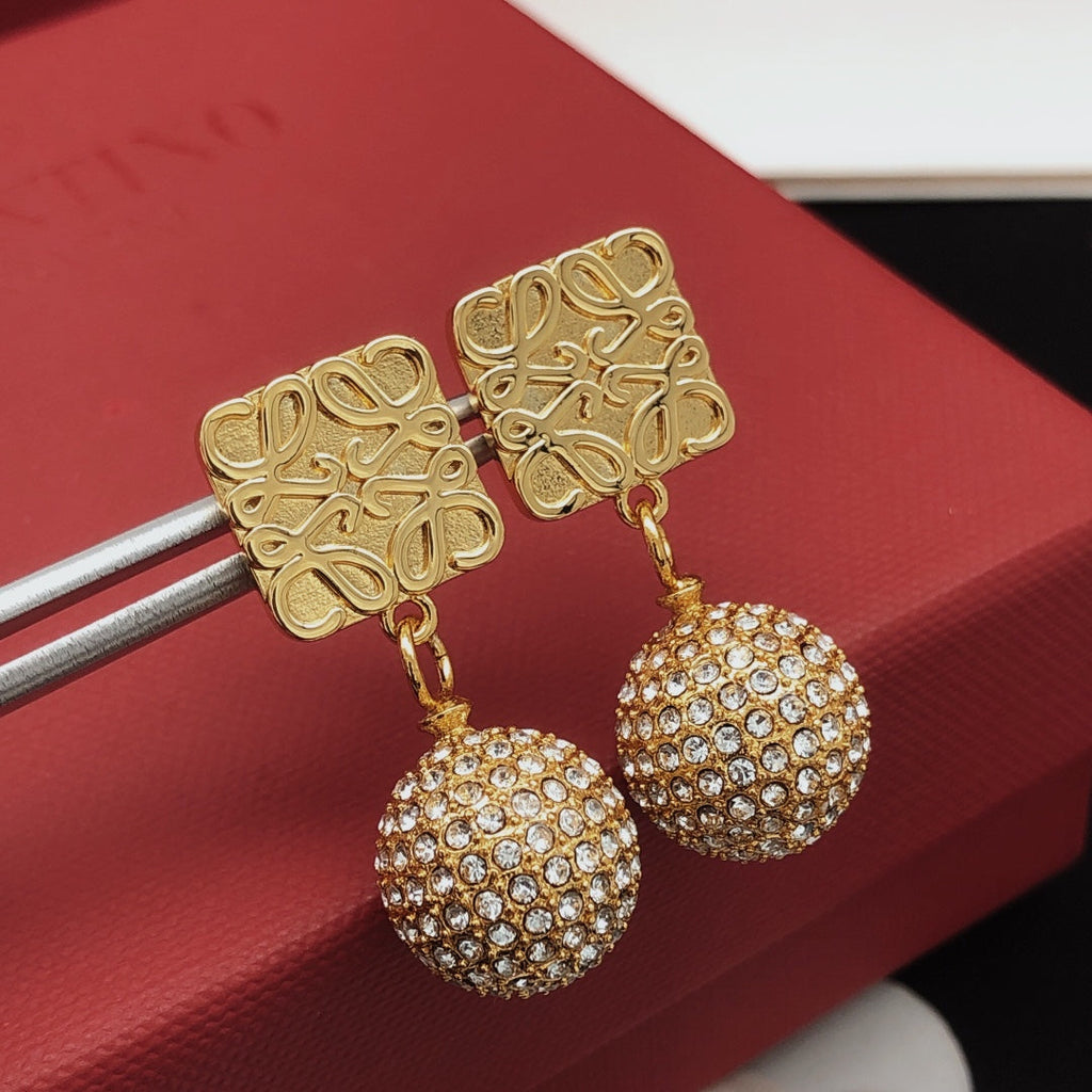 LOEWE Anagram Diamonds 18K Gold Earrings