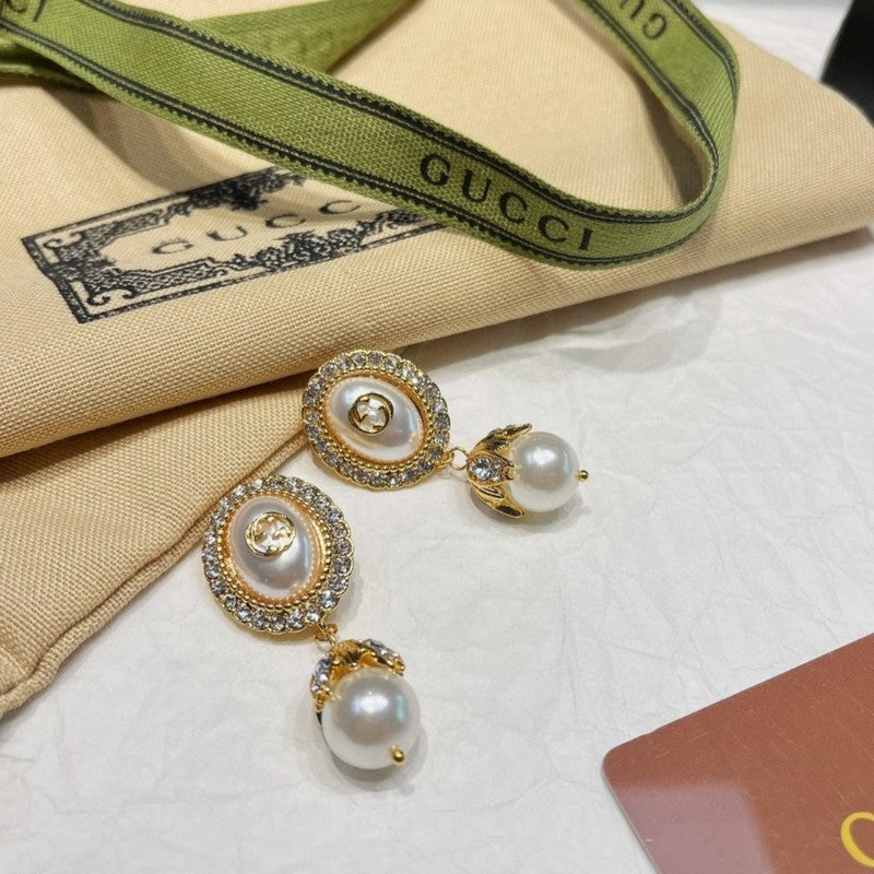 Gucci Double Flower Pearl 18K Gold Earrings