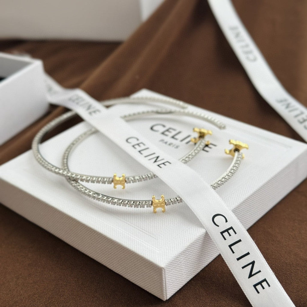 Celine Gourmette Crystals 18K Gold Earrings