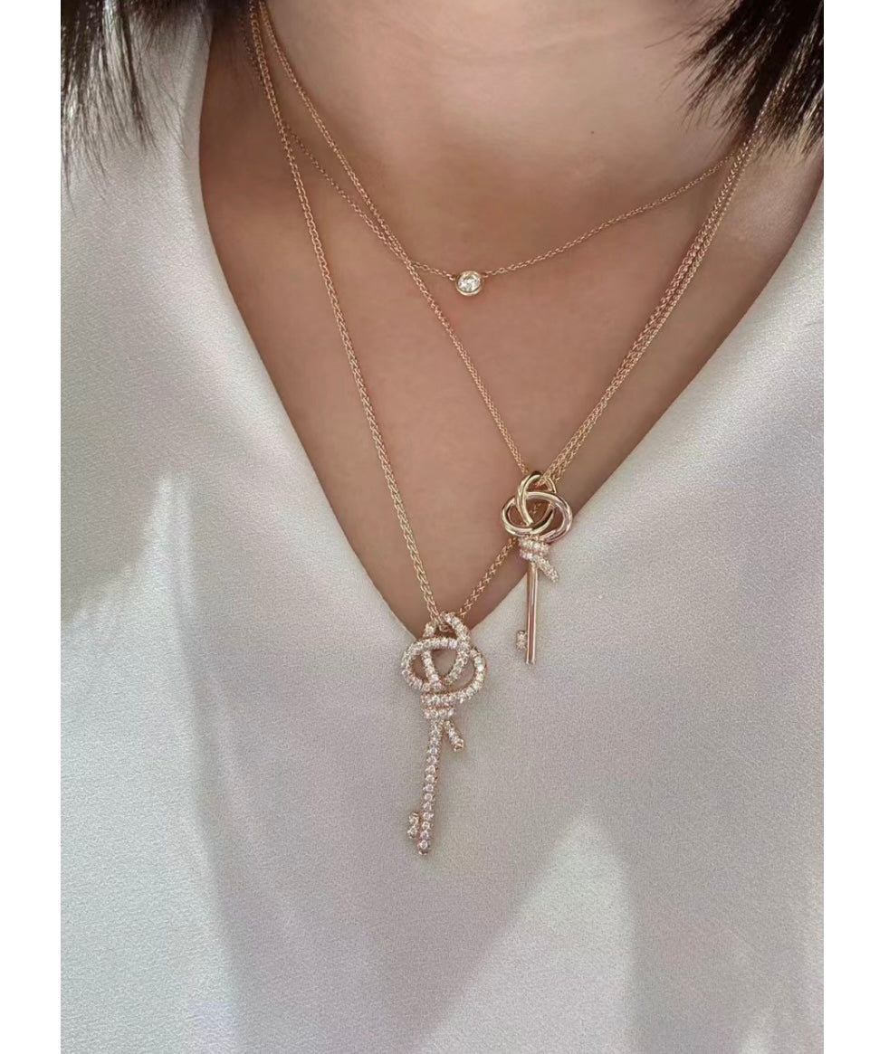 Tiffany Keys Woven Diamonds Medium 18K Gold Necklace