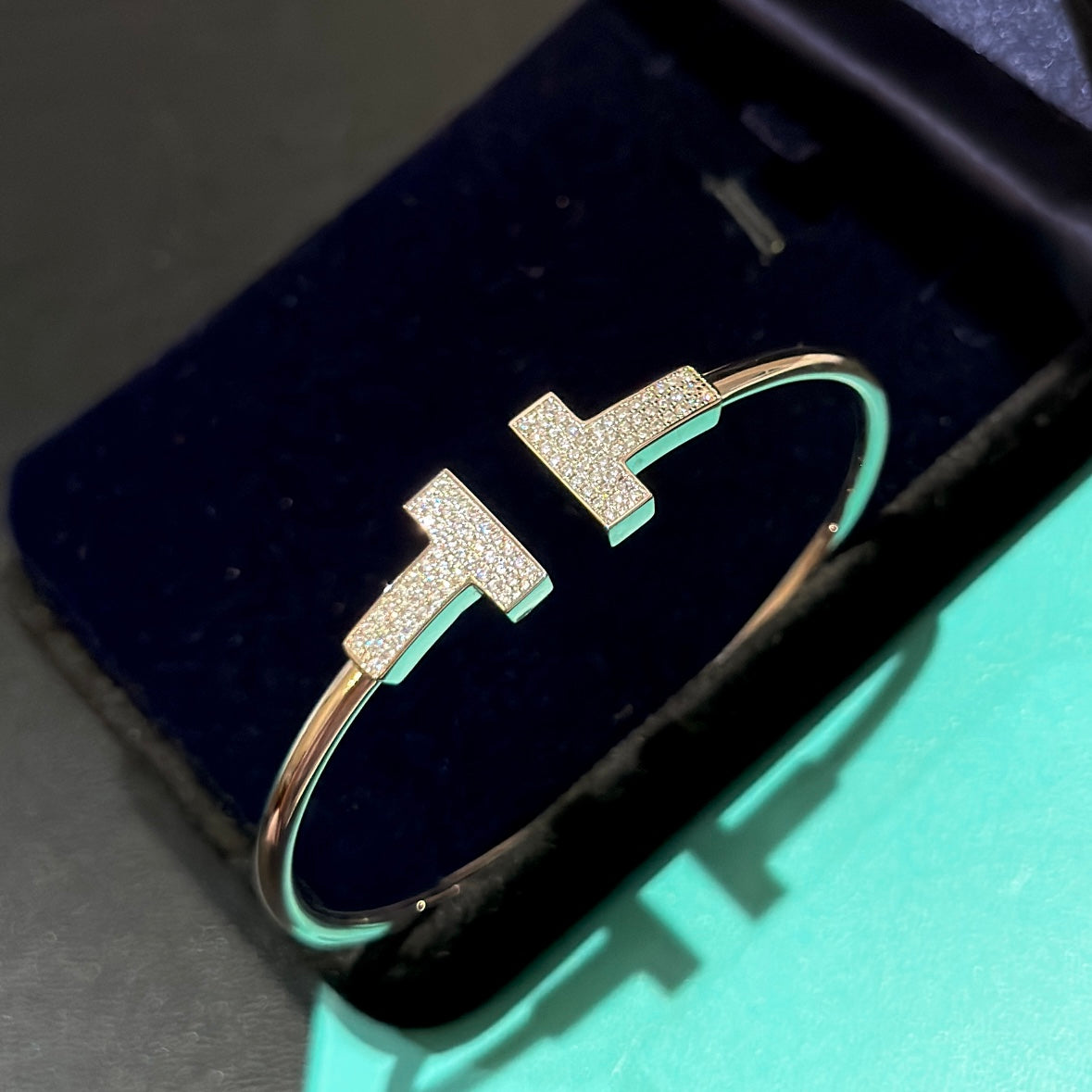 Tiffany Wide Diamond Wire 18K Gold Bracelet