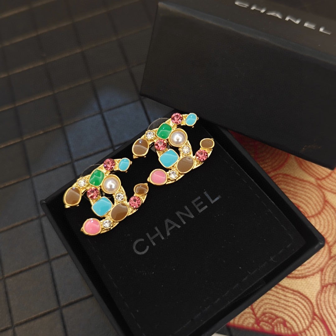 Chanel Multi-Color Crystals 18K Gold Earrings