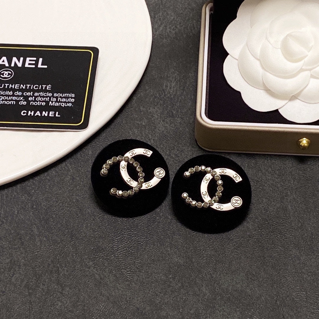 Chanel Black Resin Circle 18K Gold Earrings