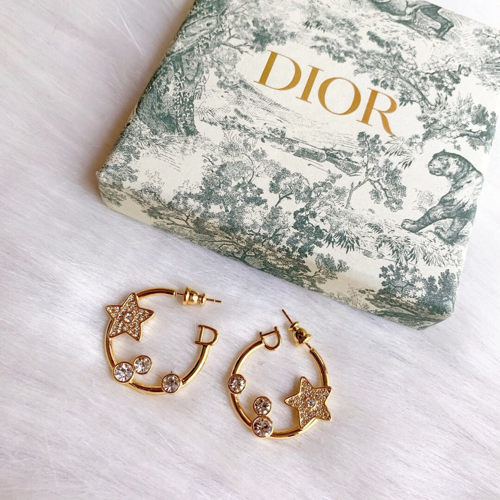 Dior Star Pink Crystals 18K Gold Earrings