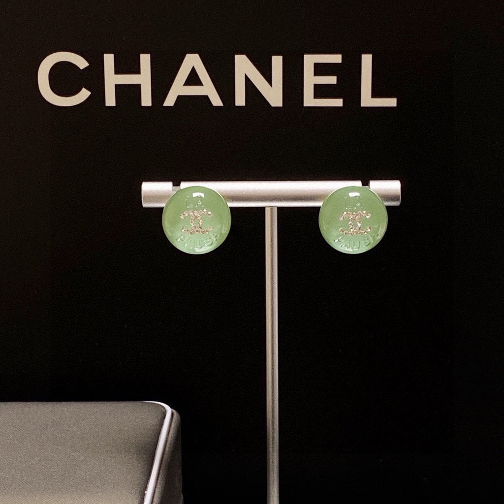 Chanel Green 18K Gold Earrings