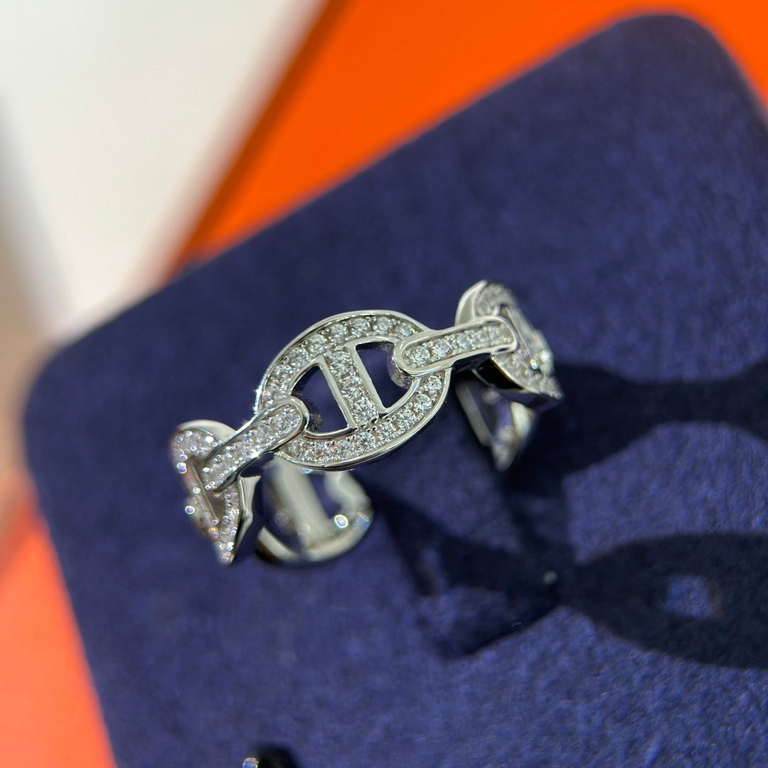 Hermes Chaine d'Ancre Enchainee Diamond 18K Gold Ring