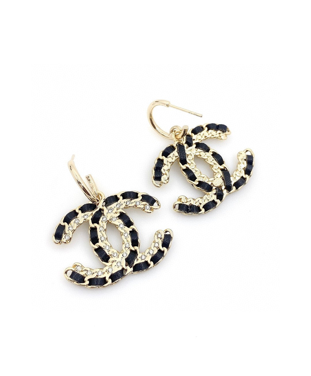 Chanel Leather 18K Gold Earrings