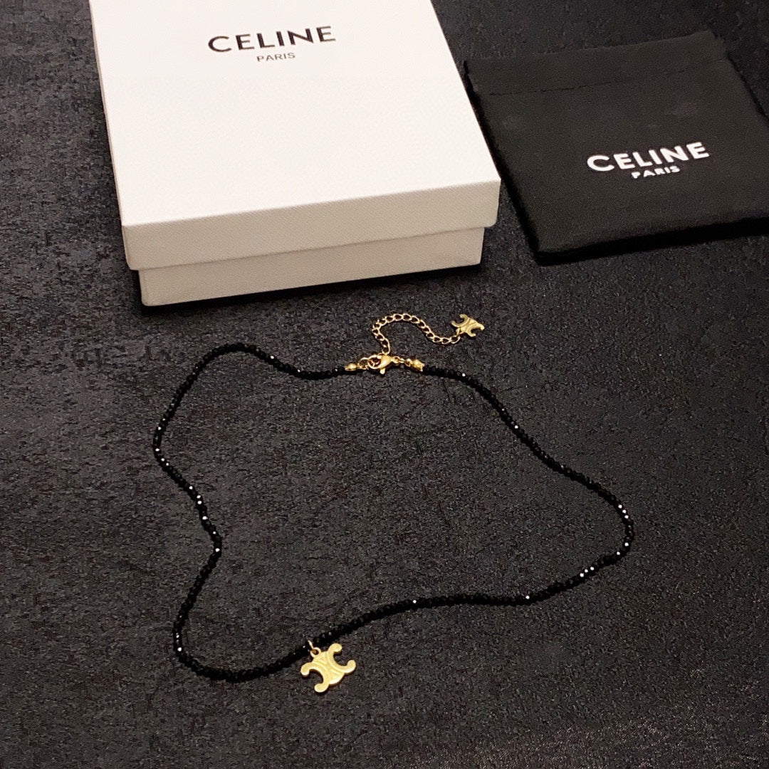 Celine Black Crystals 18K Gold Necklace
