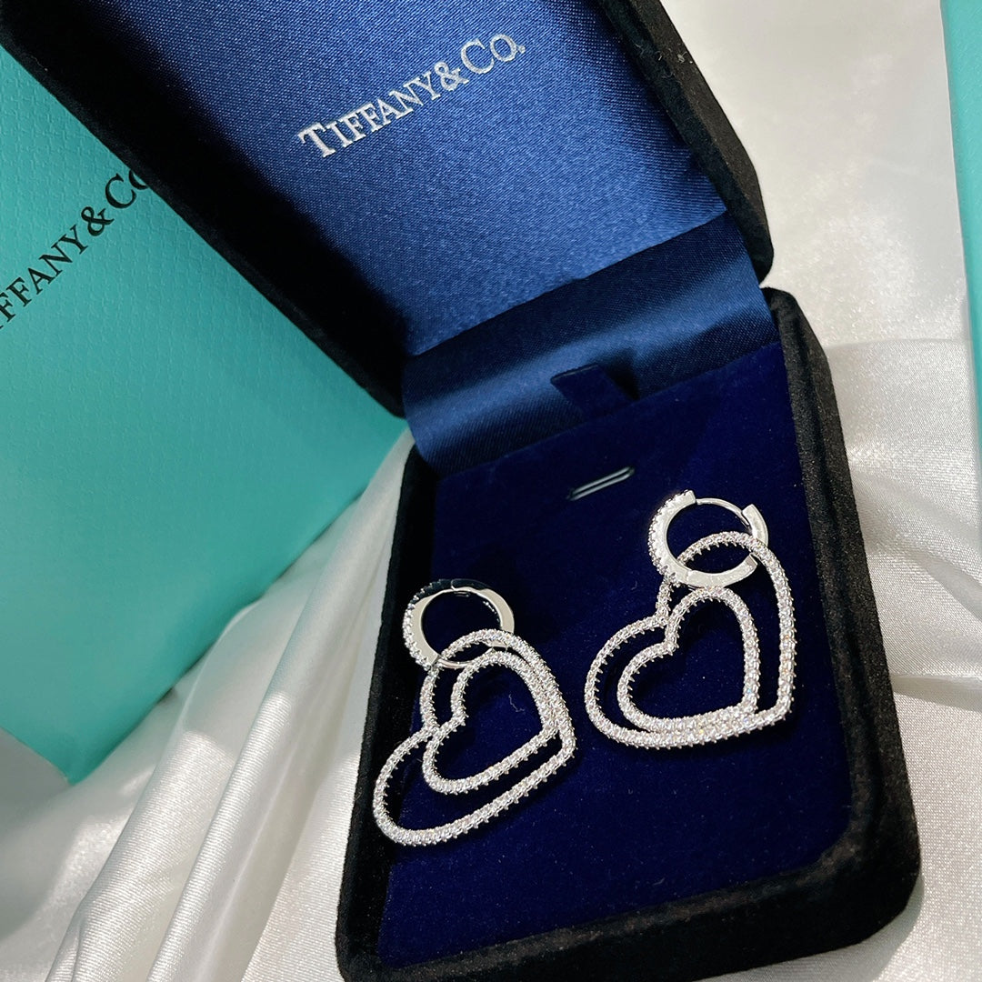 Tiffany Double Heart Diamond 18K Gold Earrings