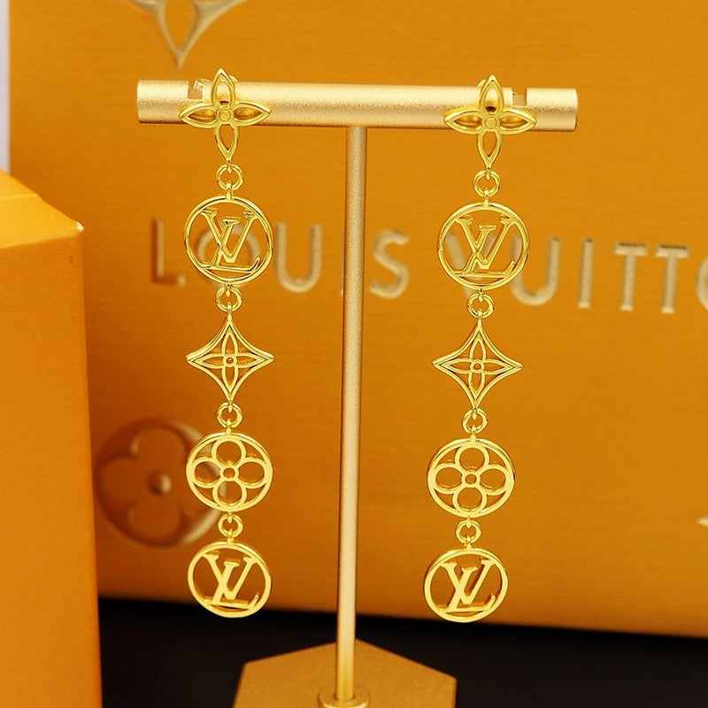 Louis Vuitton Lace Long 18K Gold Earrings