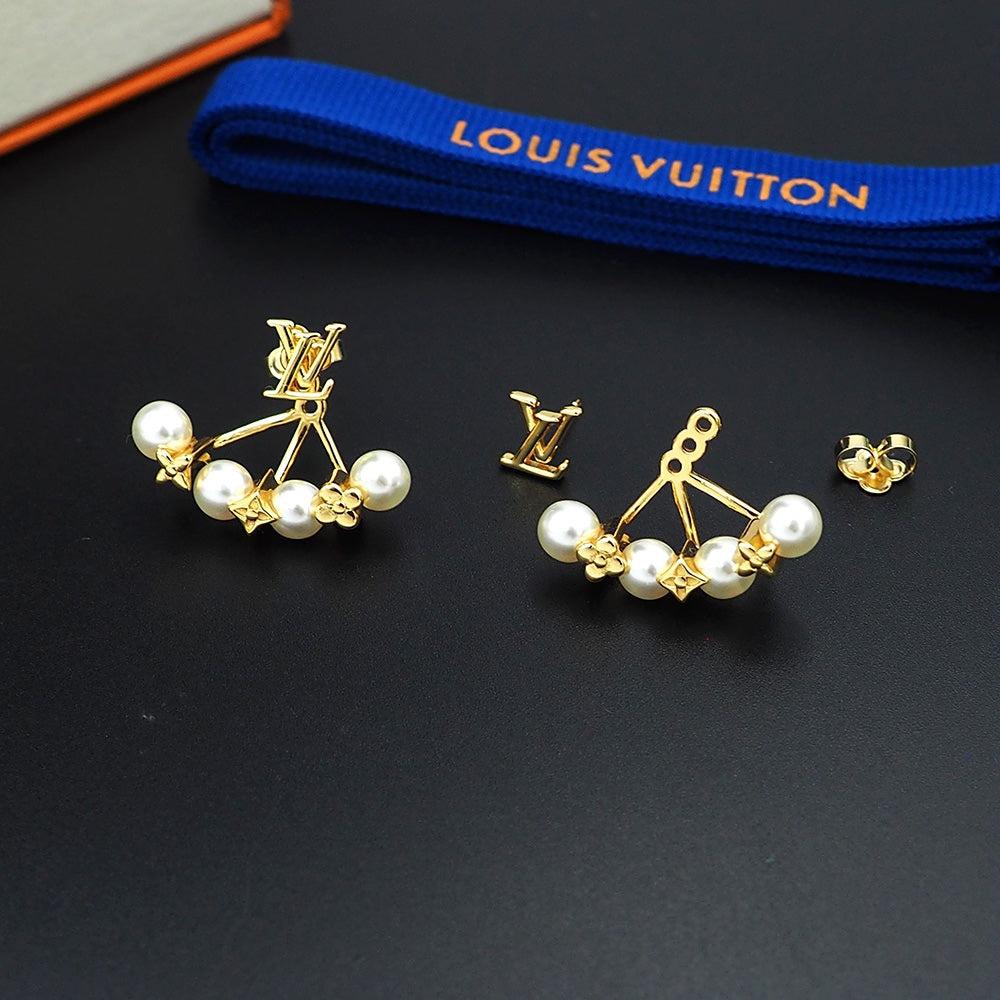 Louis Vuitton Monogram Pearls 18K Gold Earrings