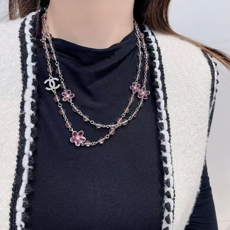 Chanel 26C Pink Crystal Long 18K Gold Necklace