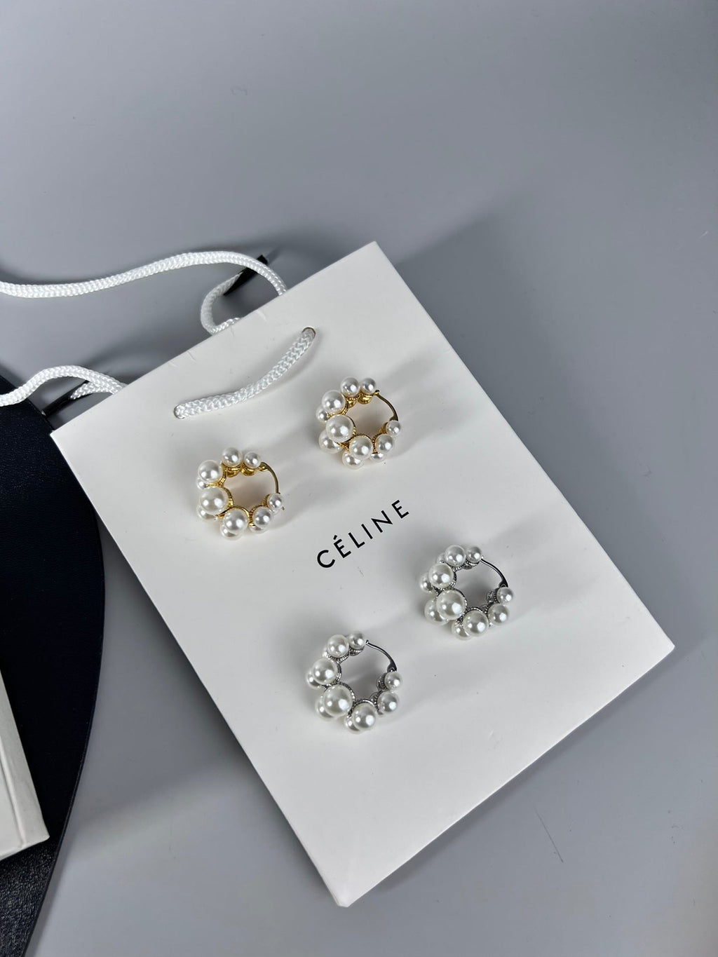 Celine Two-Rows Pearl 18K Gold Earrings