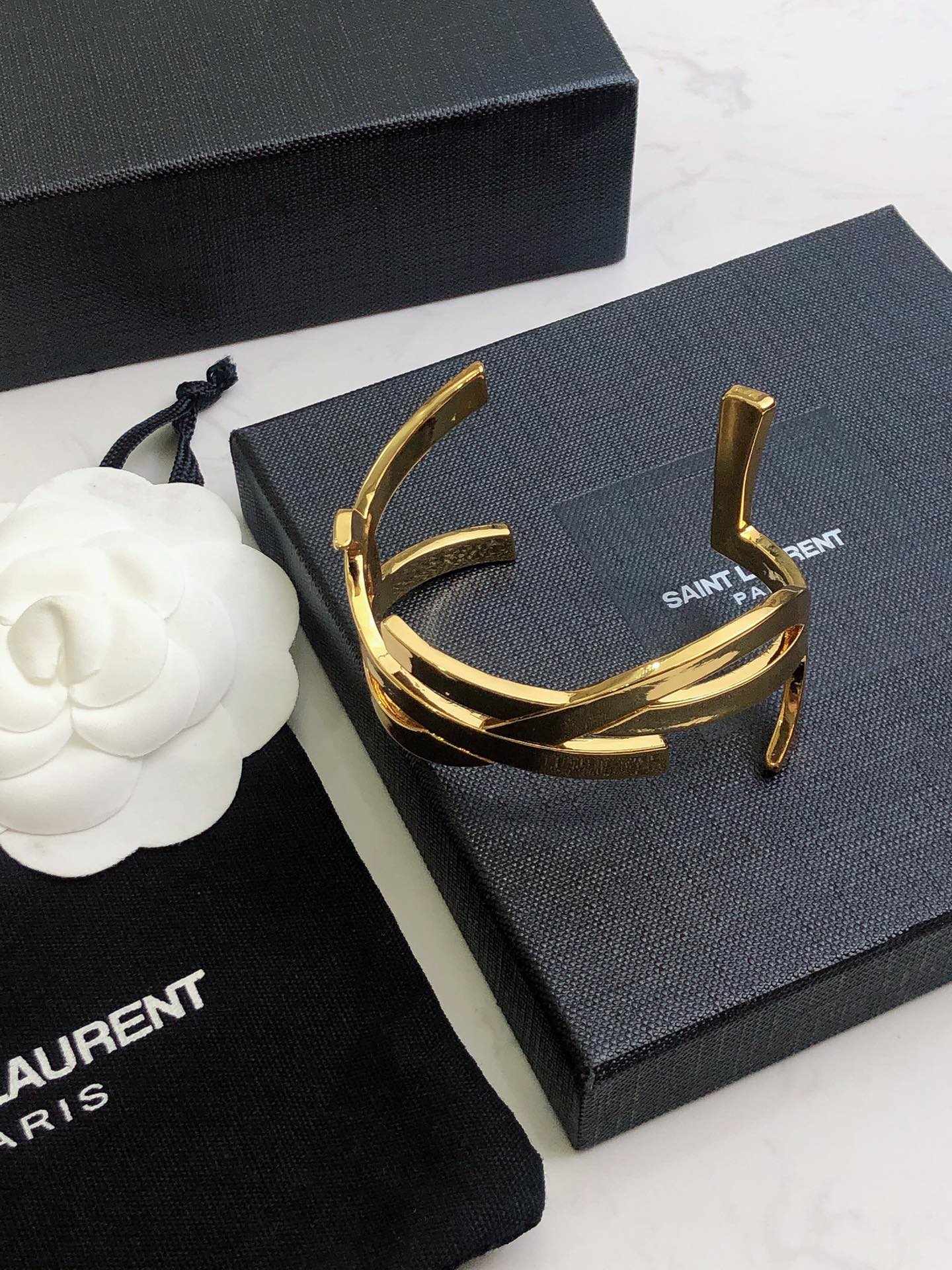 YSL Monogram Cuff 18K Gold Bracelet