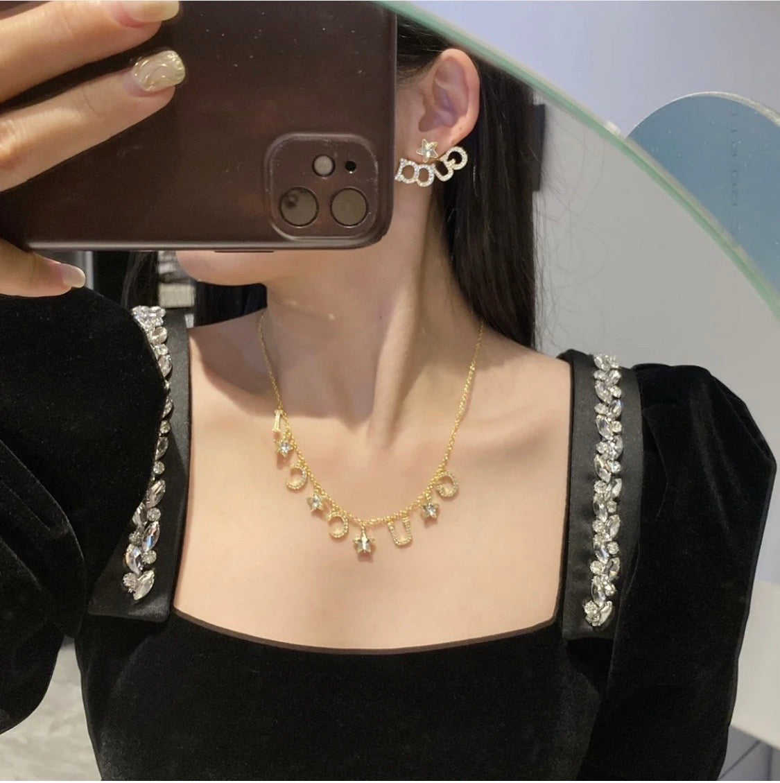 Gucci Double Script Star 18K Gold Earrings